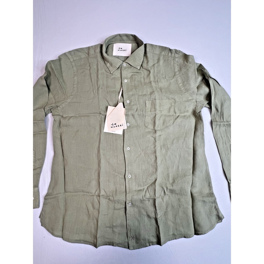 Manebi Men's Washed Linen LS Button-Up Panama Shirt Sage Size‎ XL Made In Italy - Picture 9 of 14
